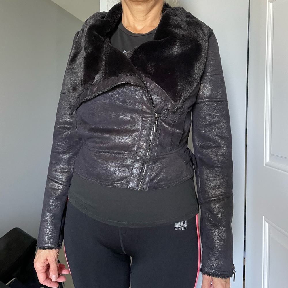 Black Faux fur jacket. Size small